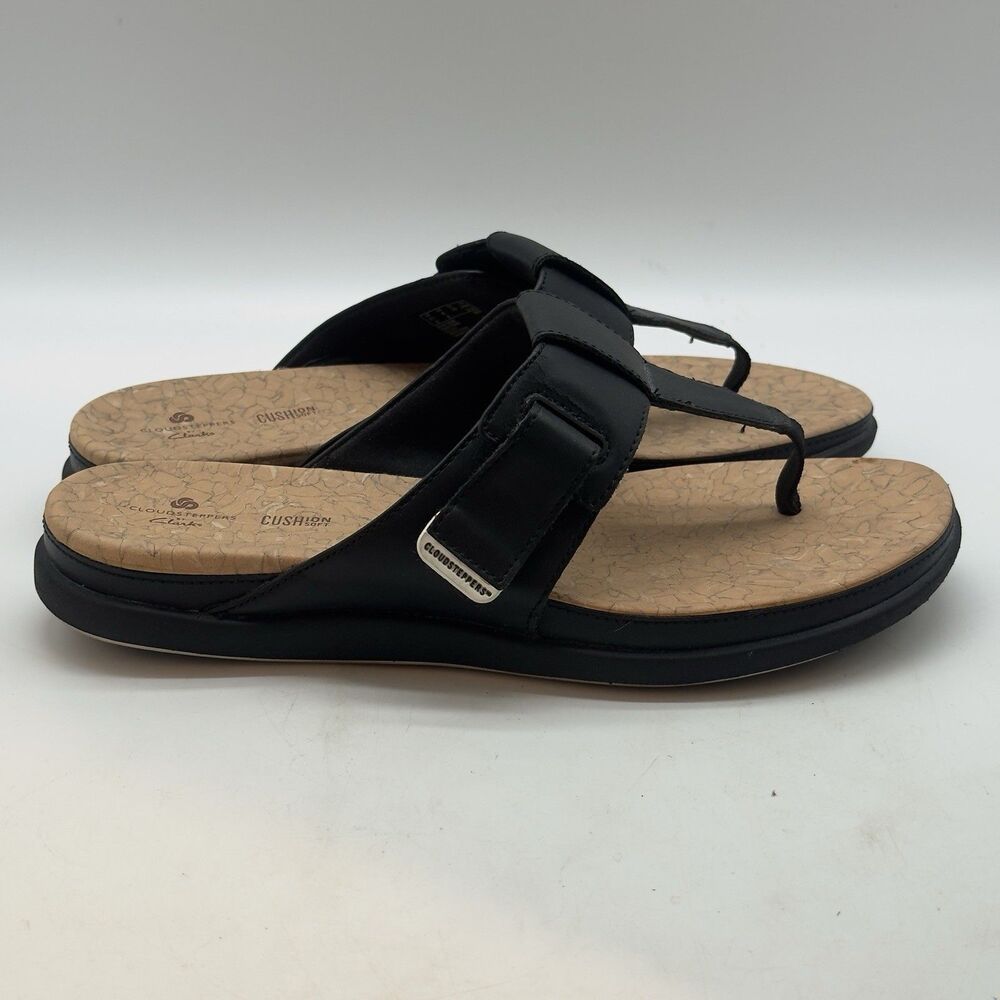 Clarks Cloudsteppers Step June Reef Thong Women 8W Black Cushion Soft Flip Flops